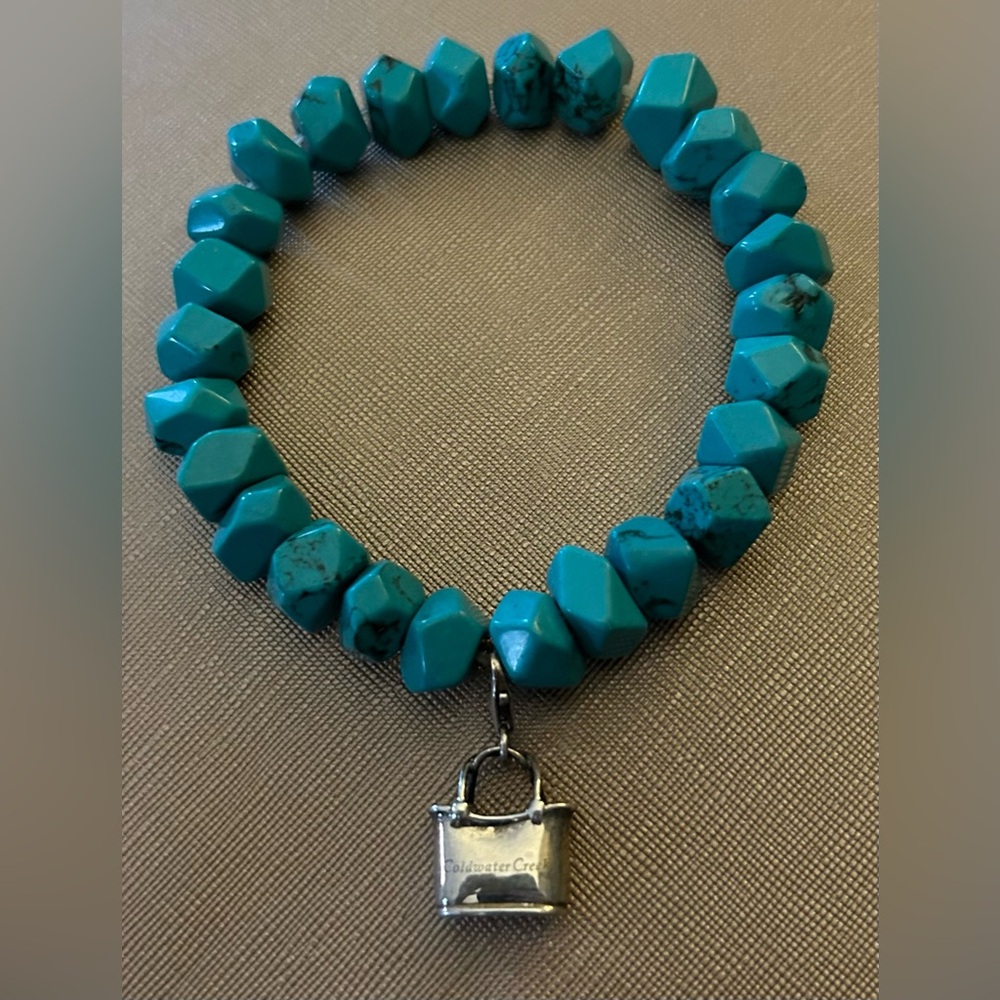 COLDWATER CREEK Faux Turquoise Bracelet With Silver Purse Charm